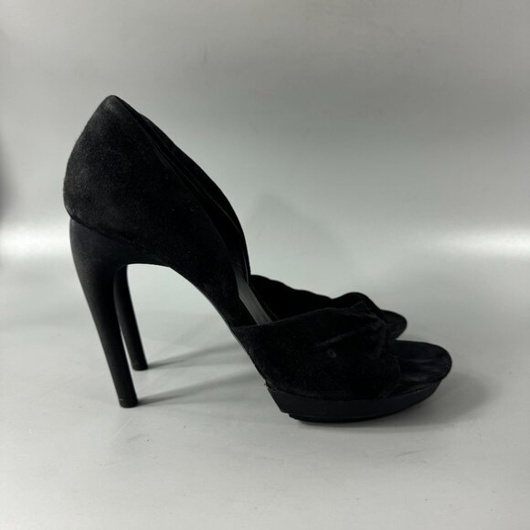 Authentic Balenciaga Strappy Open-Toe Black Suede Pumps, Size 38